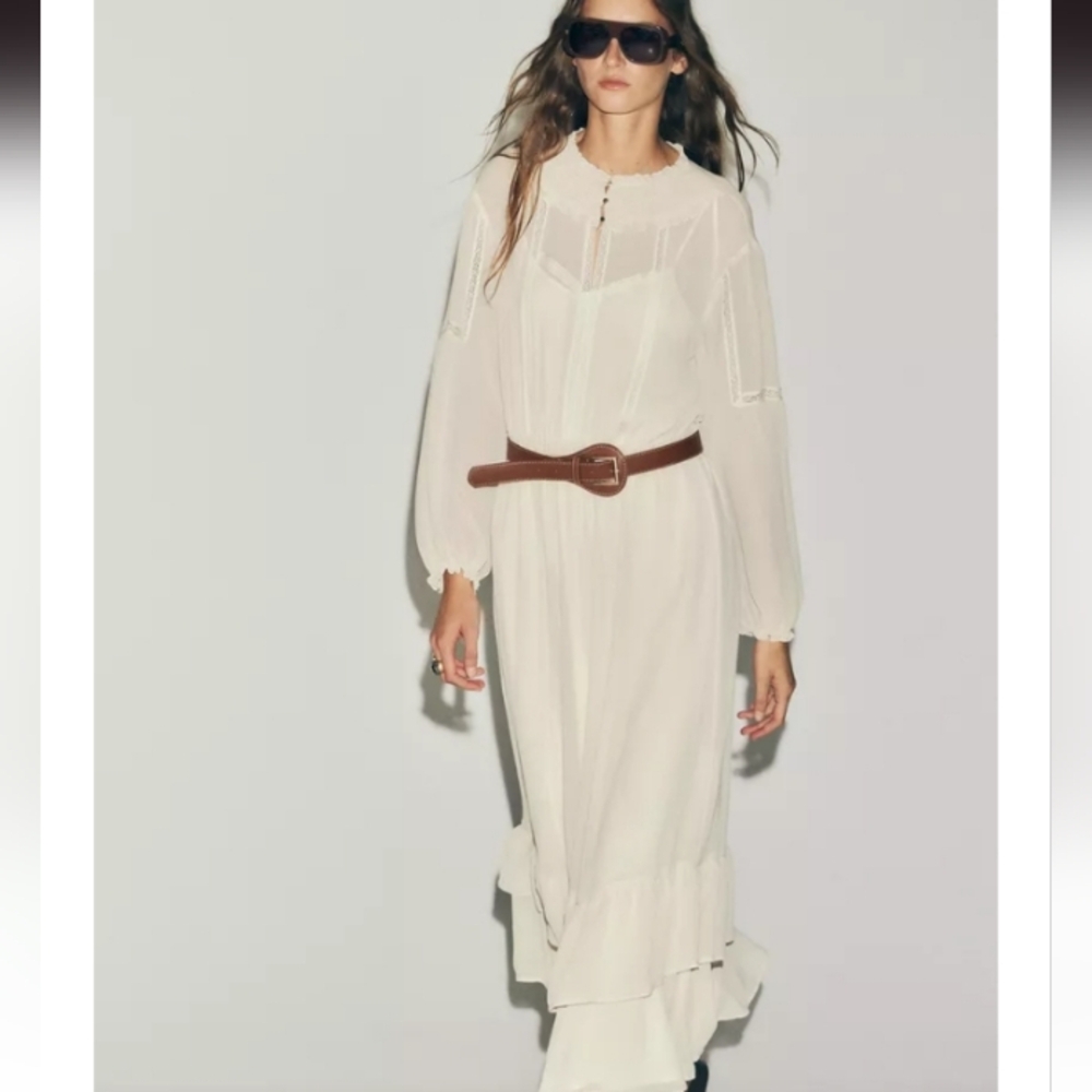 Zara Cream Long Sleeve Dress with Belt